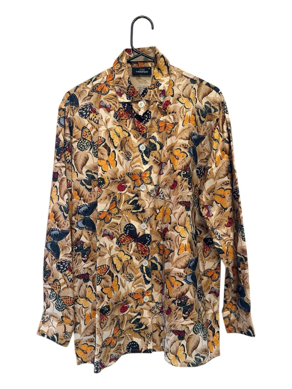 Vintage Y2K Vibes Jim Thompson Butterfly Print Silk Button Down Shirt Size 10
